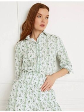 Hill House Home James Shirt Green Vine Floral XS